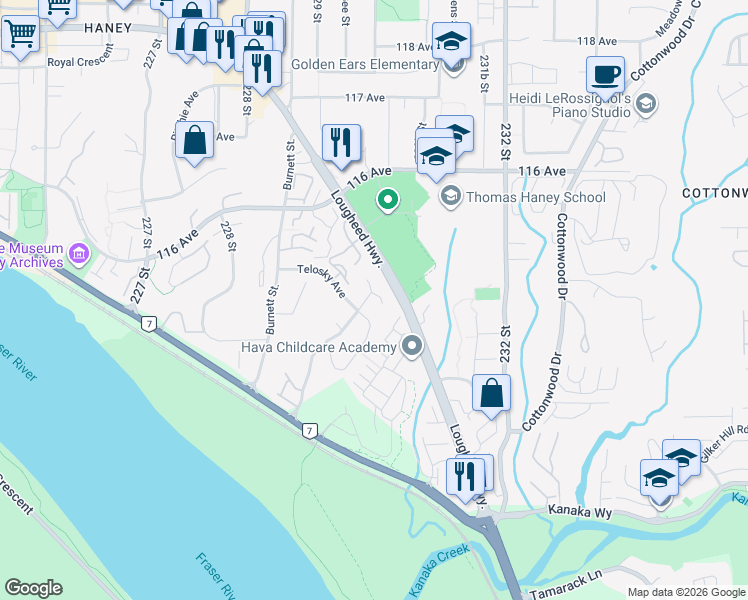 map of restaurants, bars, coffee shops, grocery stores, and more near in Maple Ridge
