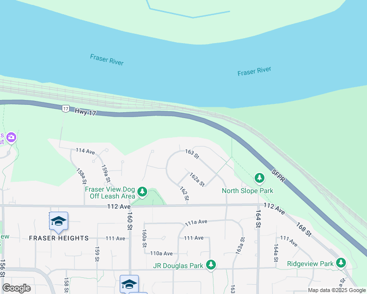 map of restaurants, bars, coffee shops, grocery stores, and more near 16308 114 Avenue in Surrey