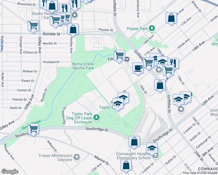 map of restaurants, bars, coffee shops, grocery stores, and more near 7465 Sandborne Avenue in Burnaby