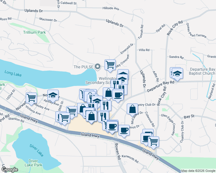 map of restaurants, bars, coffee shops, grocery stores, and more near 3108 Barons Road in Nanaimo