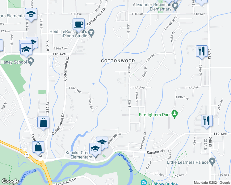 map of restaurants, bars, coffee shops, grocery stores, and more near 11405 236 Street in Maple Ridge