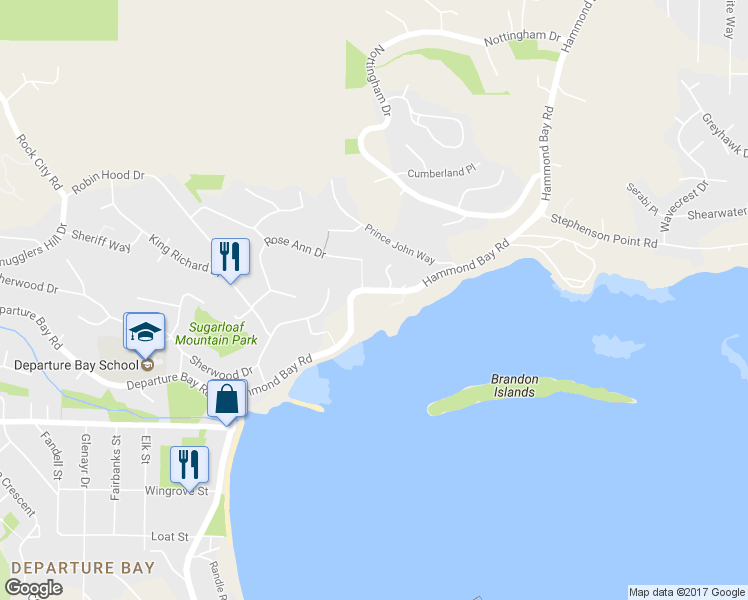 map of restaurants, bars, coffee shops, grocery stores, and more near 3048 Waterstone Way in Nanaimo