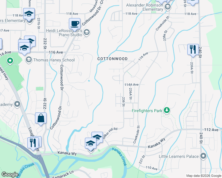 map of restaurants, bars, coffee shops, grocery stores, and more near 11405 236 Street in Maple Ridge