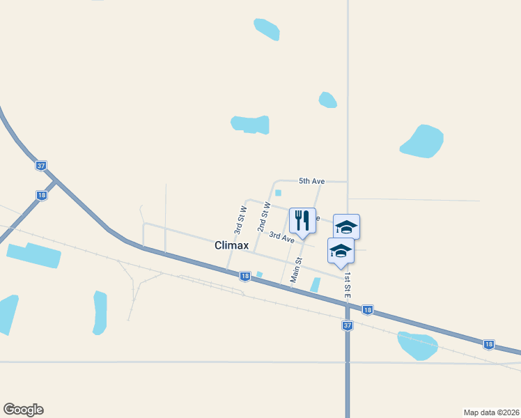 map of restaurants, bars, coffee shops, grocery stores, and more near 301 1st Street West in Climax