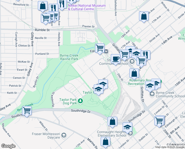 map of restaurants, bars, coffee shops, grocery stores, and more near 7465 Sandborne Avenue in Burnaby