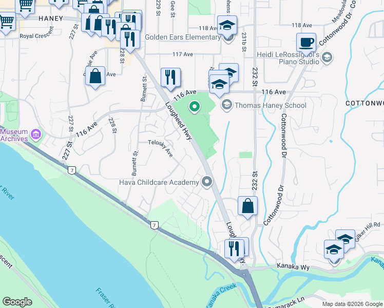 map of restaurants, bars, coffee shops, grocery stores, and more near in Maple Ridge