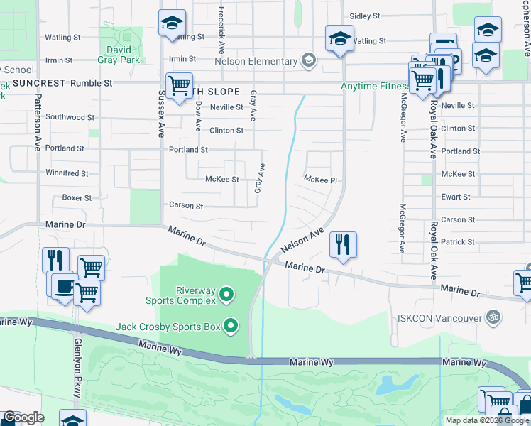 map of restaurants, bars, coffee shops, grocery stores, and more near 4678 Carson Street in Burnaby