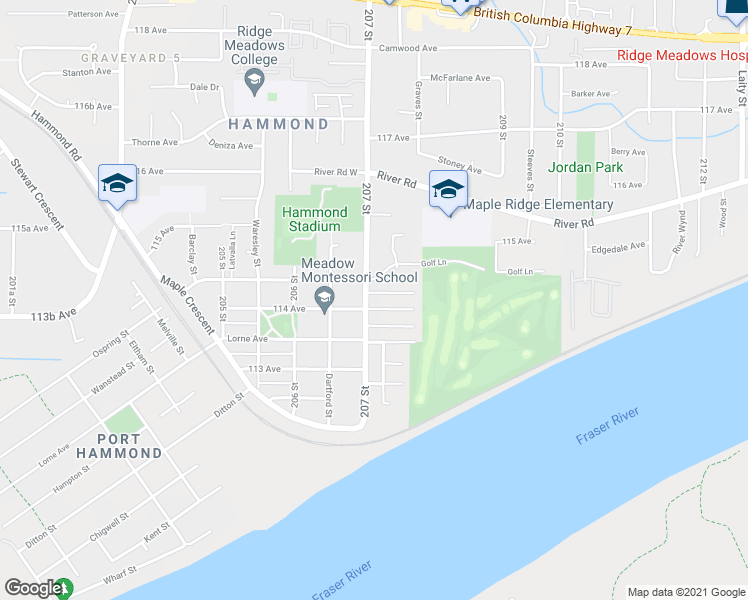 map of restaurants, bars, coffee shops, grocery stores, and more near 11410 207 Street in Maple Ridge