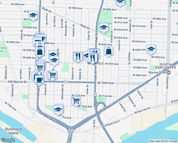 map of restaurants, bars, coffee shops, grocery stores, and more near 8438 Osler Street in Vancouver