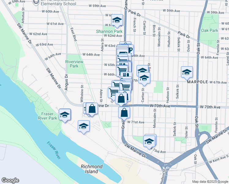 map of restaurants, bars, coffee shops, grocery stores, and more near 8478 Cornish Street in Vancouver
