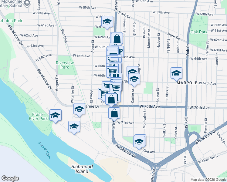 map of restaurants, bars, coffee shops, grocery stores, and more near in Vancouver