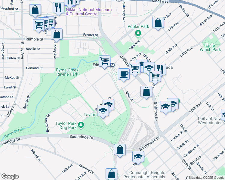 map of restaurants, bars, coffee shops, grocery stores, and more near 6888 Station Hill Drive in Burnaby