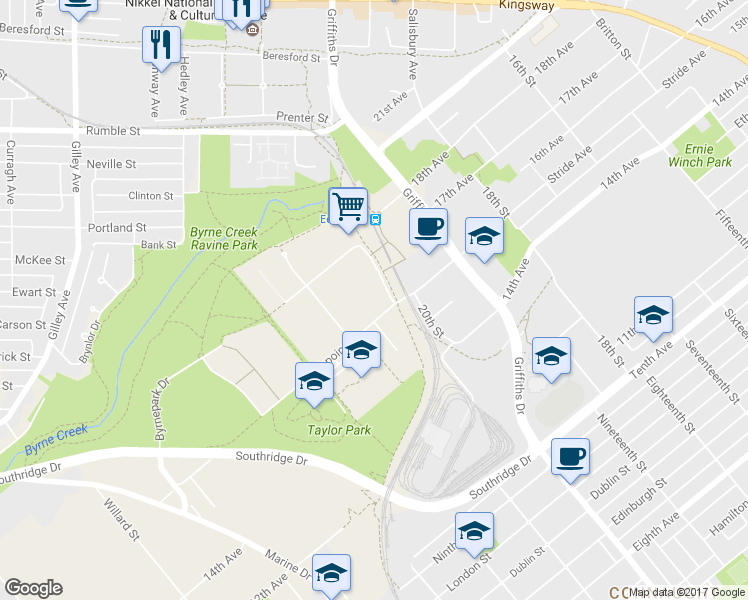 map of restaurants, bars, coffee shops, grocery stores, and more near in Burnaby