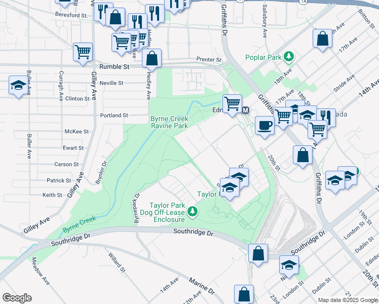 map of restaurants, bars, coffee shops, grocery stores, and more near 6735 Station Hill Court in Burnaby