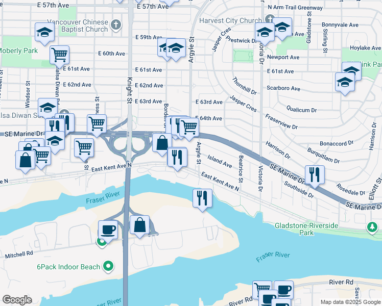map of restaurants, bars, coffee shops, grocery stores, and more near in Vancouver