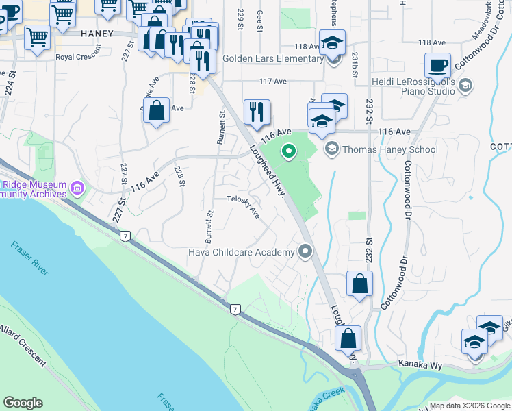 map of restaurants, bars, coffee shops, grocery stores, and more near in Maple Ridge