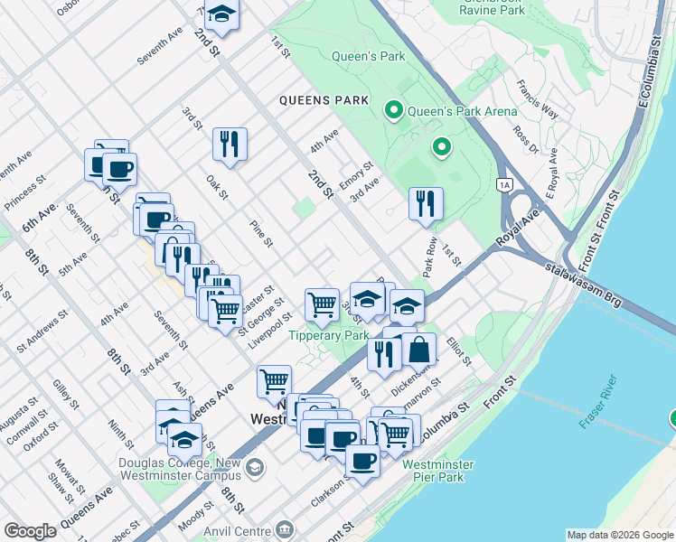 map of restaurants, bars, coffee shops, grocery stores, and more near 226 Gifford Place in New Westminster