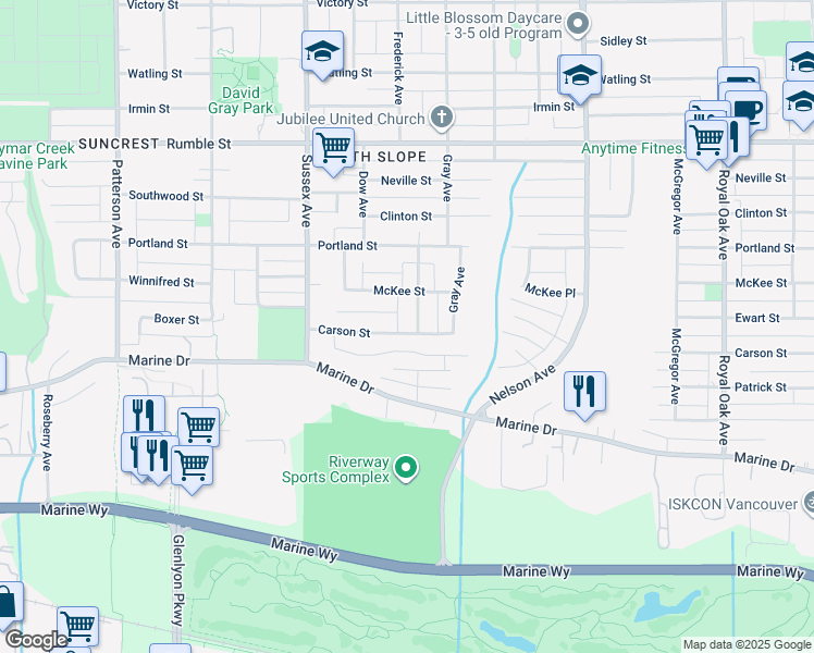 map of restaurants, bars, coffee shops, grocery stores, and more near in Burnaby