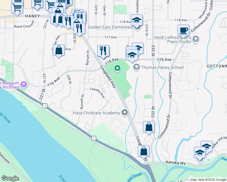 map of restaurants, bars, coffee shops, grocery stores, and more near 23013 Olund Crescent in Maple Ridge