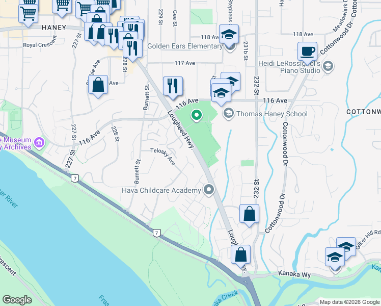 map of restaurants, bars, coffee shops, grocery stores, and more near 23013 Olund Crescent in Maple Ridge
