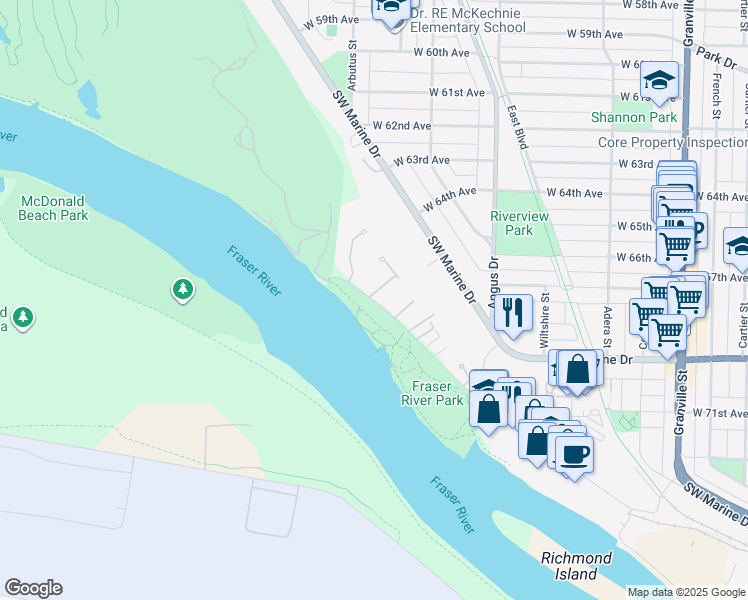 map of restaurants, bars, coffee shops, grocery stores, and more near 8208 Tugboat Place in Vancouver