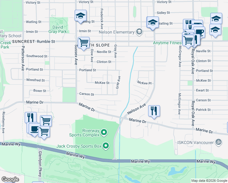 map of restaurants, bars, coffee shops, grocery stores, and more near 4637 Carson Street in Burnaby