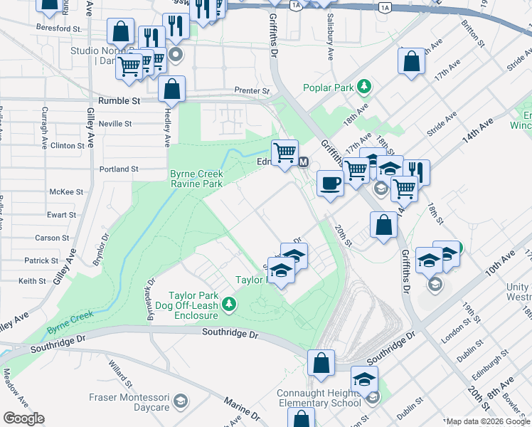 map of restaurants, bars, coffee shops, grocery stores, and more near in Burnaby
