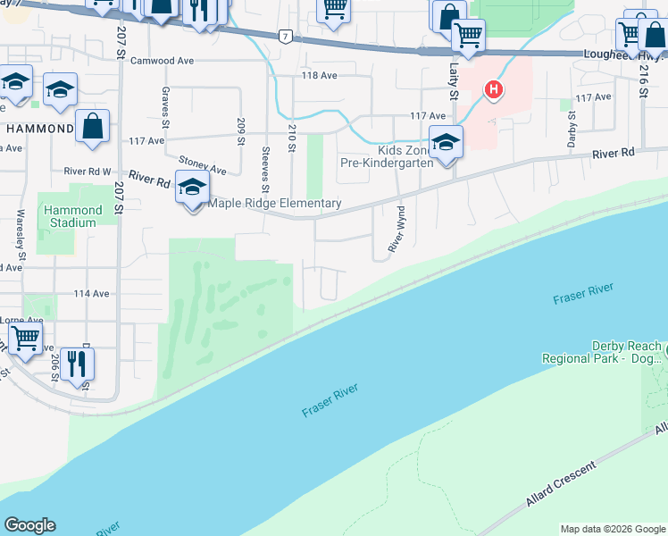 map of restaurants, bars, coffee shops, grocery stores, and more near 21088 Edgedale Avenue in Maple Ridge