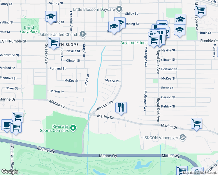 map of restaurants, bars, coffee shops, grocery stores, and more near 4851 Carson Place in Burnaby