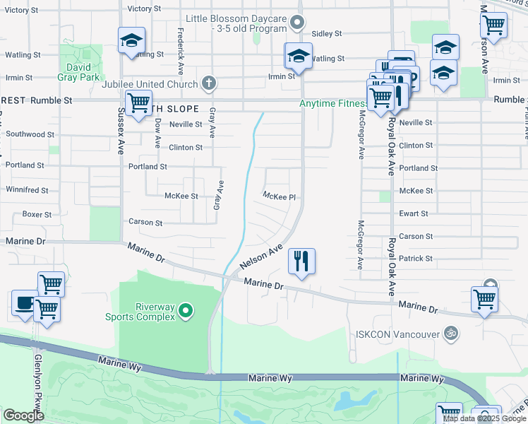 map of restaurants, bars, coffee shops, grocery stores, and more near 4821 Carson Place in Burnaby