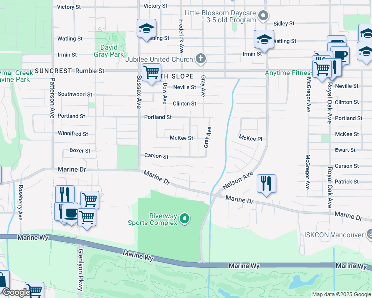 map of restaurants, bars, coffee shops, grocery stores, and more near in Burnaby