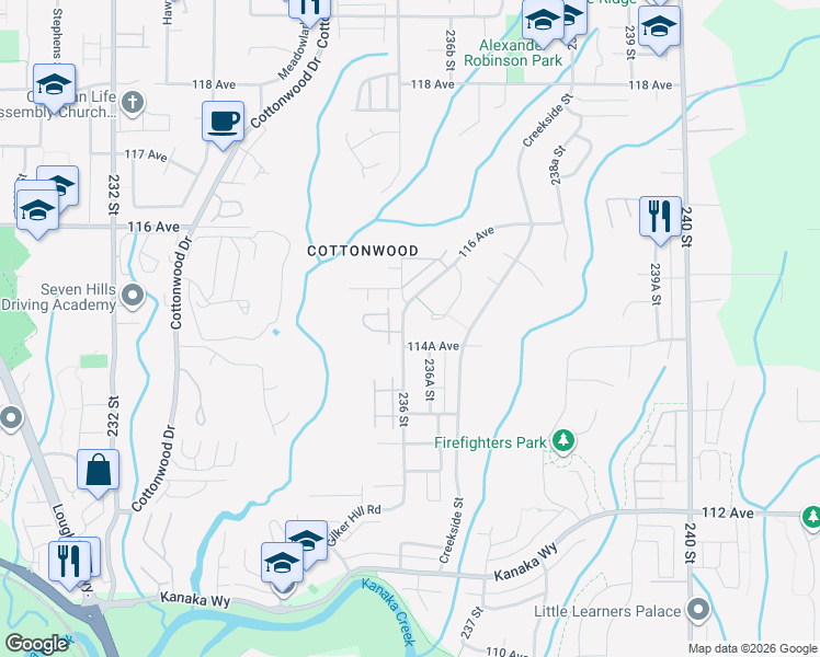 map of restaurants, bars, coffee shops, grocery stores, and more near 11494 236 Street in Maple Ridge