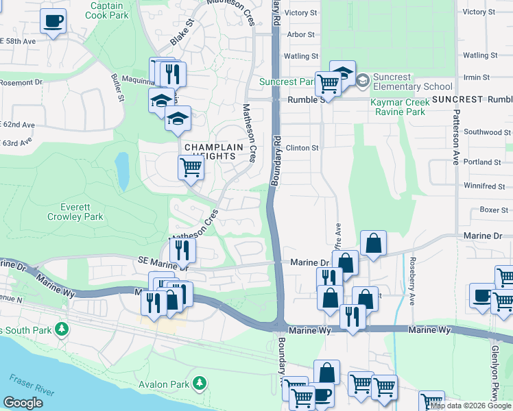 map of restaurants, bars, coffee shops, grocery stores, and more near 3661 Handel Avenue in Vancouver