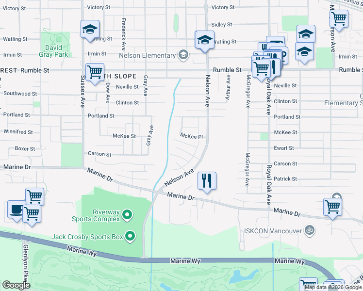 map of restaurants, bars, coffee shops, grocery stores, and more near 4821 Carson Place in Burnaby