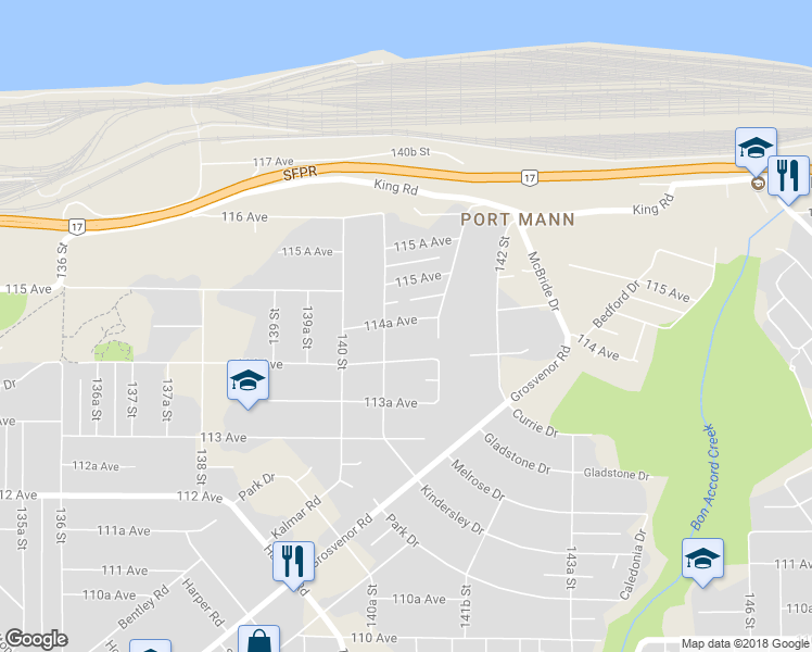 map of restaurants, bars, coffee shops, grocery stores, and more near 14086 114A Avenue in Surrey