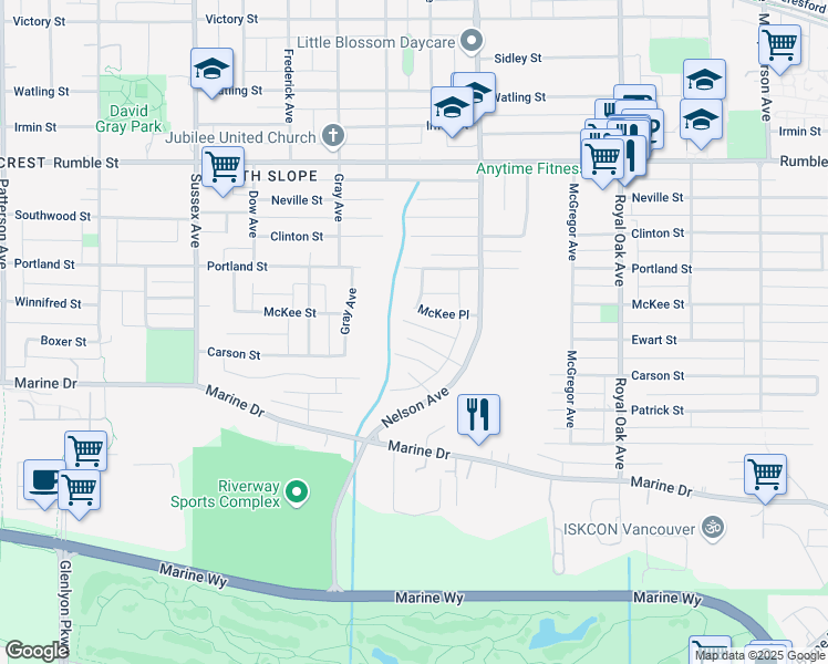 map of restaurants, bars, coffee shops, grocery stores, and more near 4791 Carson Place in Burnaby