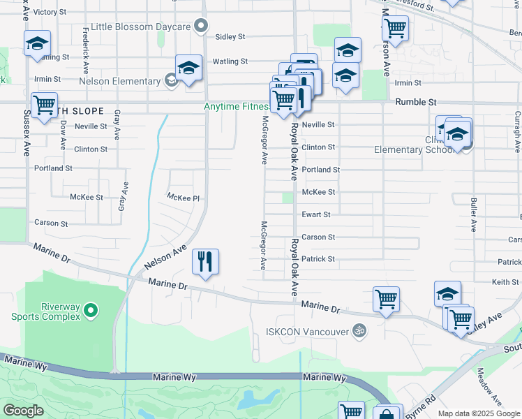 map of restaurants, bars, coffee shops, grocery stores, and more near 8087 McGregor Avenue in Burnaby