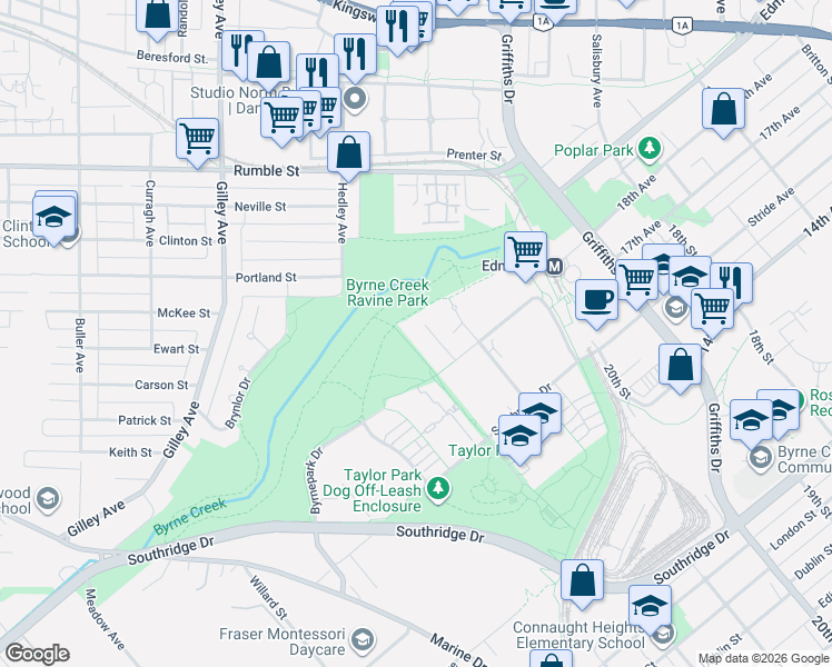 map of restaurants, bars, coffee shops, grocery stores, and more near 6737 Station Hill Court in Burnaby