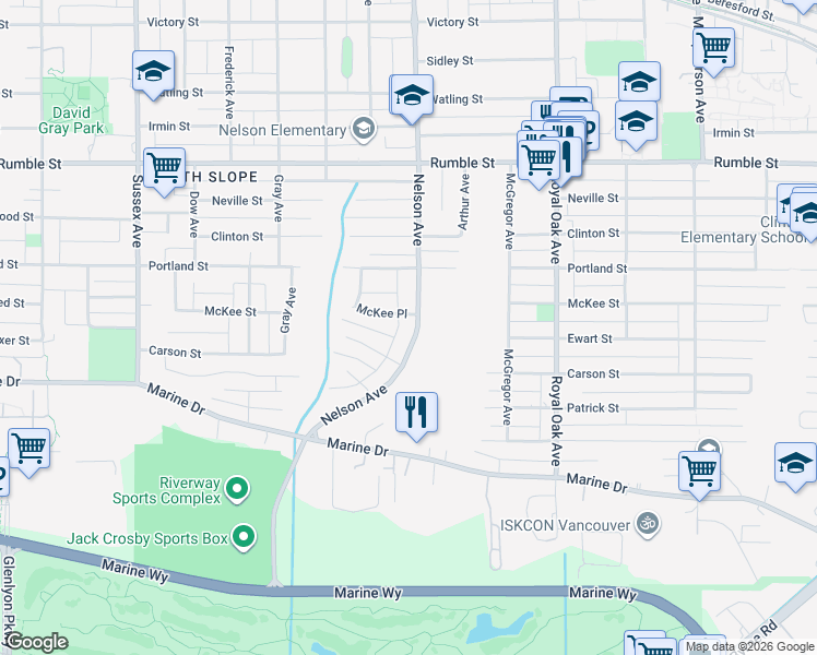 map of restaurants, bars, coffee shops, grocery stores, and more near 8035 Nelson Avenue in Burnaby