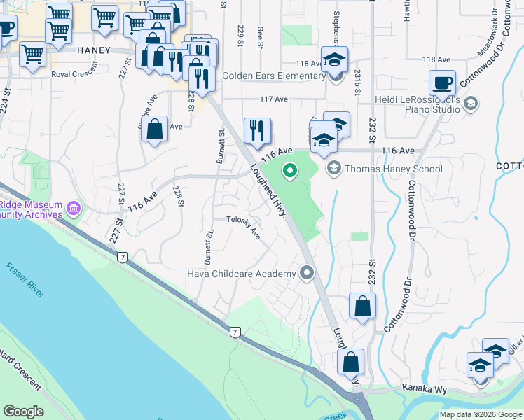map of restaurants, bars, coffee shops, grocery stores, and more near in Maple Ridge
