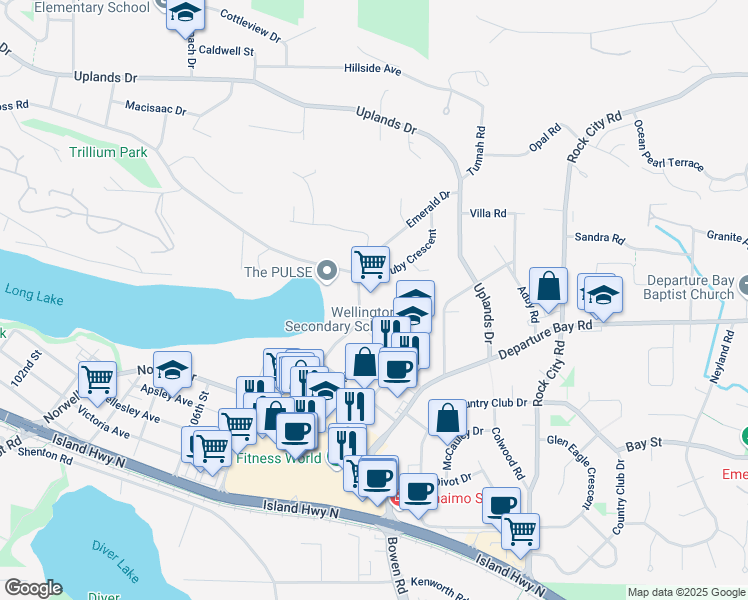 map of restaurants, bars, coffee shops, grocery stores, and more near 3270 Ross Road in Nanaimo