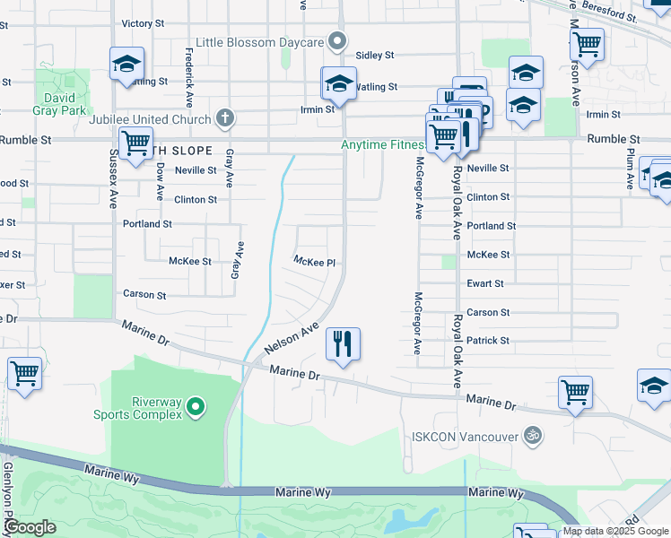 map of restaurants, bars, coffee shops, grocery stores, and more near 8015 Nelson Avenue in Burnaby