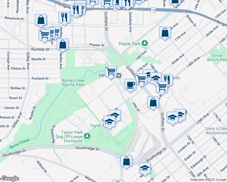 map of restaurants, bars, coffee shops, grocery stores, and more near 6838 Station Hill Drive in Burnaby