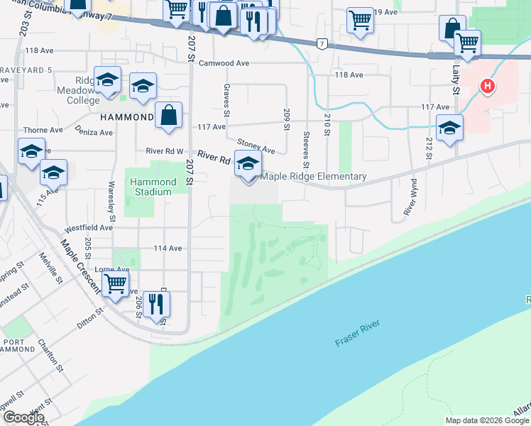 map of restaurants, bars, coffee shops, grocery stores, and more near 20859 Golf Lane in Maple Ridge