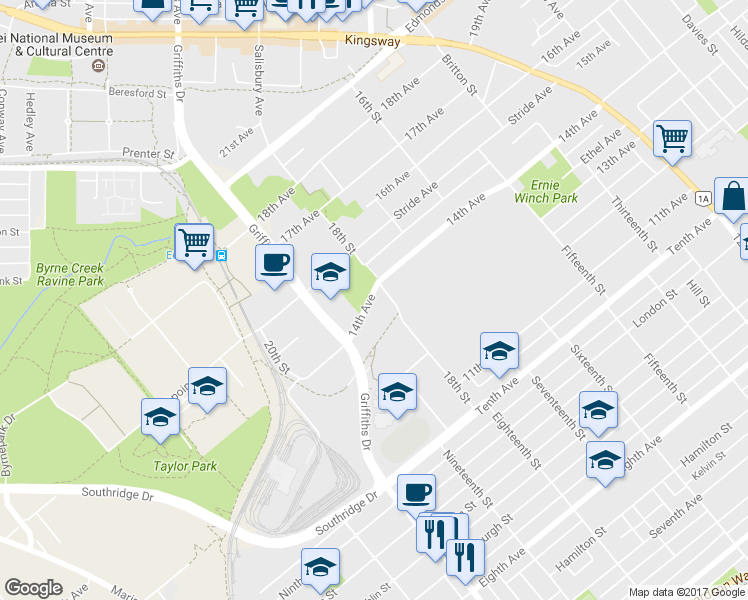 map of restaurants, bars, coffee shops, grocery stores, and more near 7070 14th Avenue in Burnaby