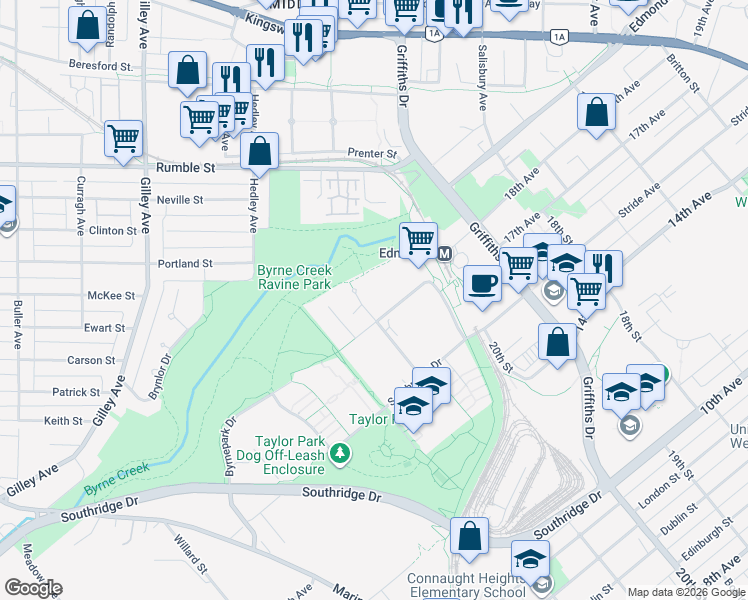 map of restaurants, bars, coffee shops, grocery stores, and more near 6745 Station Hill Court in Burnaby