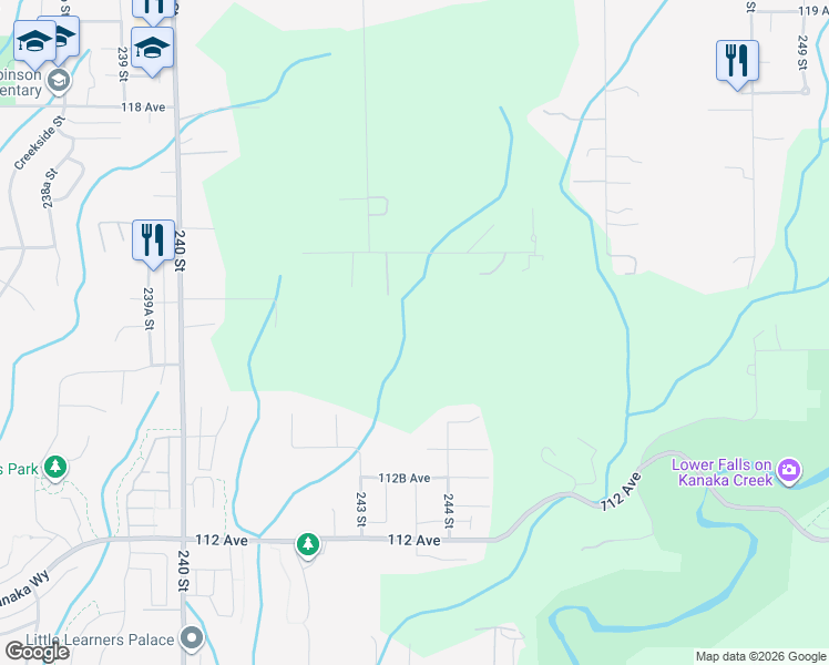 map of restaurants, bars, coffee shops, grocery stores, and more near 24320 116 Avenue in Maple Ridge