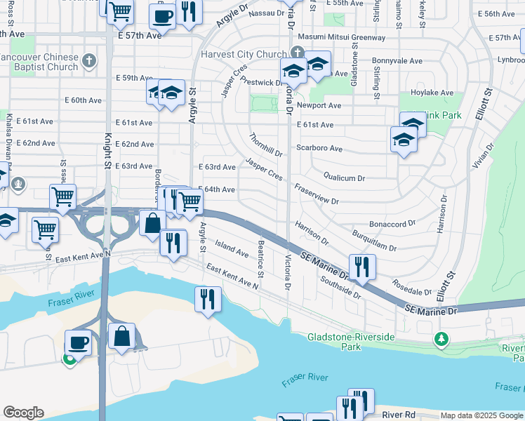 map of restaurants, bars, coffee shops, grocery stores, and more near in Vancouver