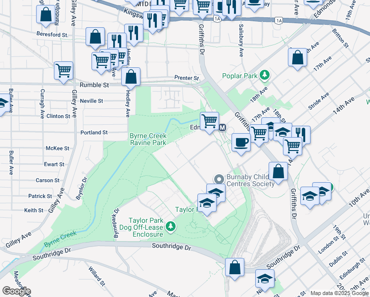 map of restaurants, bars, coffee shops, grocery stores, and more near 6823 Station Hill Drive in Burnaby