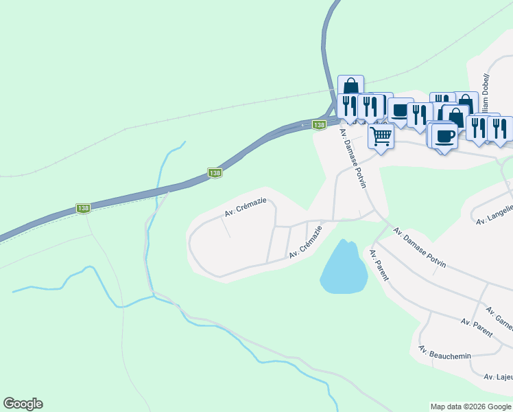 map of restaurants, bars, coffee shops, grocery stores, and more near 159 Avenue Crémazie in Baie-Comeau